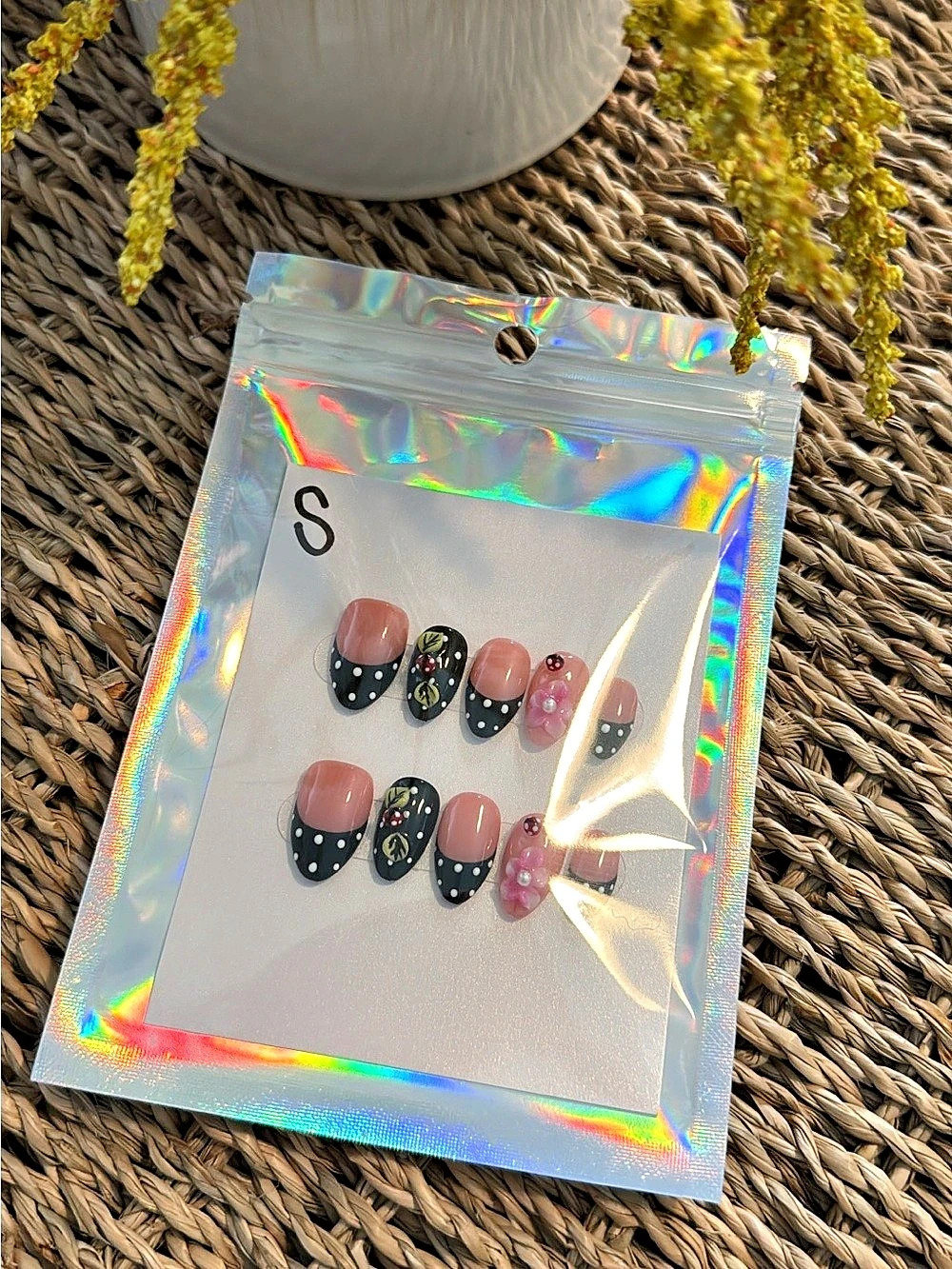 Pink & Black Polka Dot Press-On Nails Small NWT